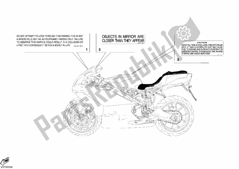 Toutes les pièces pour le étiquettes D'avertissement Usa du Ducati Superbike 749 S 2004